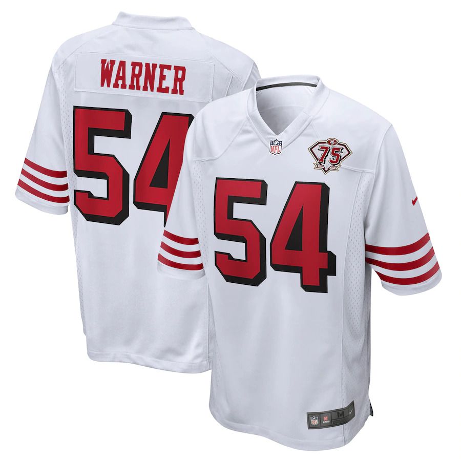 Men San Francisco 49ers #54 Fred Warner White 75th Anniversary Throwback Game NFL Jersey->san francisco 49ers->NFL Jersey